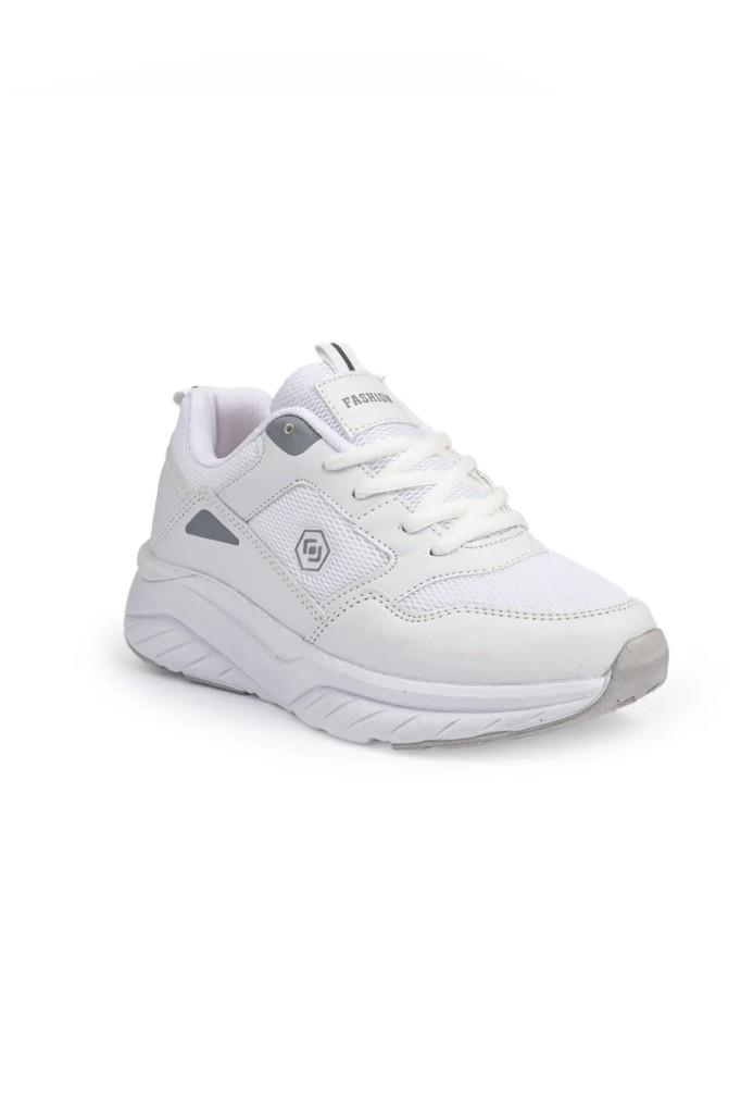 Queen Step 2110-26 Deri Anorak Anatomik Kadın Sneaker Beyaz Buz