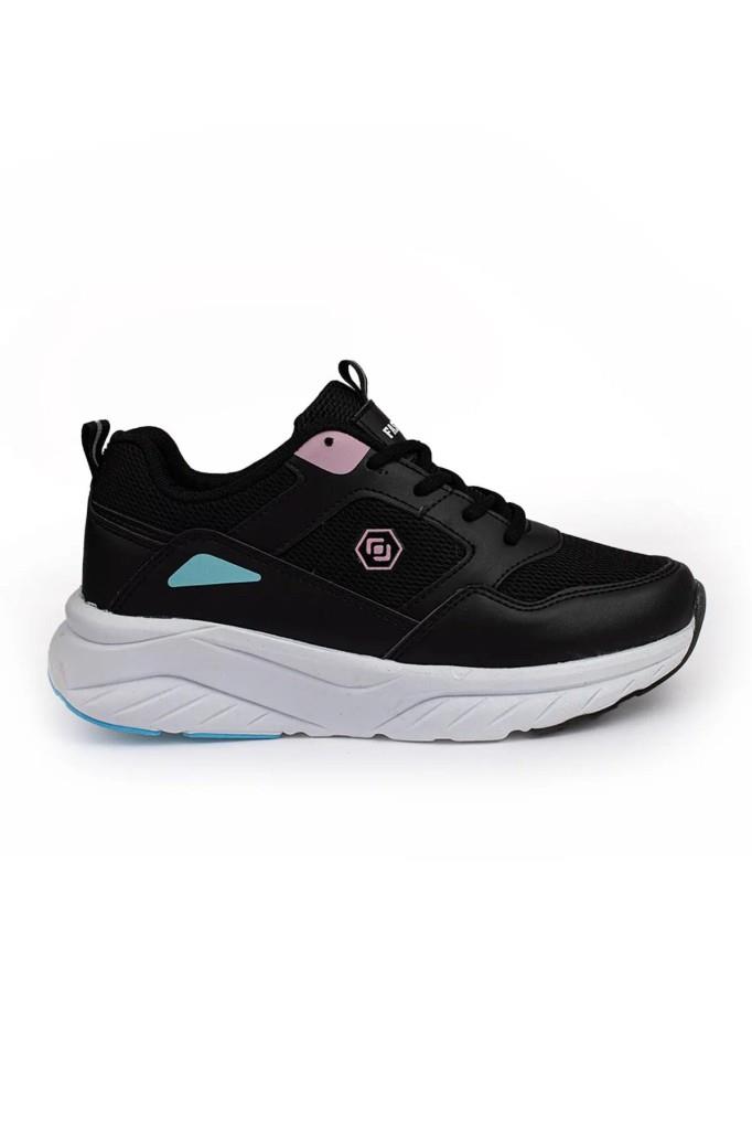 Queen Step 2110-26 Deri Anorak Anatomik Kadın Sneaker Siyah Pembe