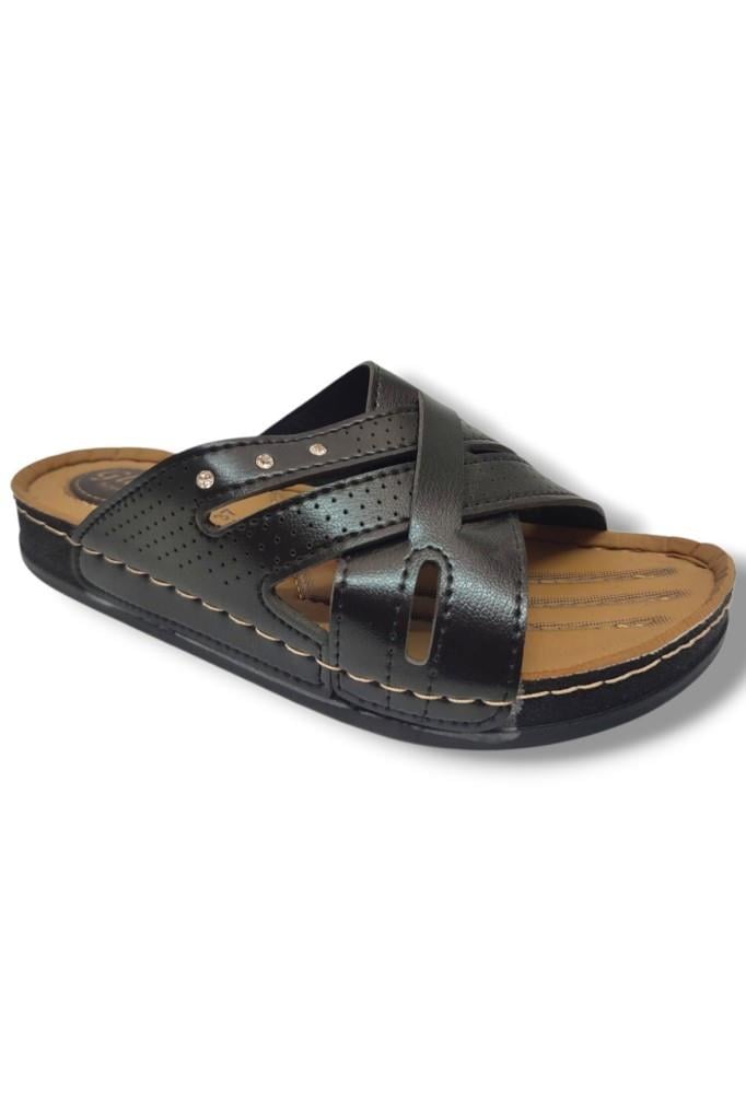 Royal Poli 250-25 Deri Anatomik Çapraz Bant Kadın Terlik