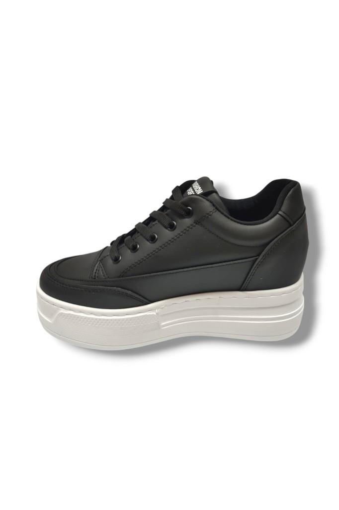 Şanzelize 187-25 Deri Dolgu Topuk Kadın Sneaker Siyah Beyaz