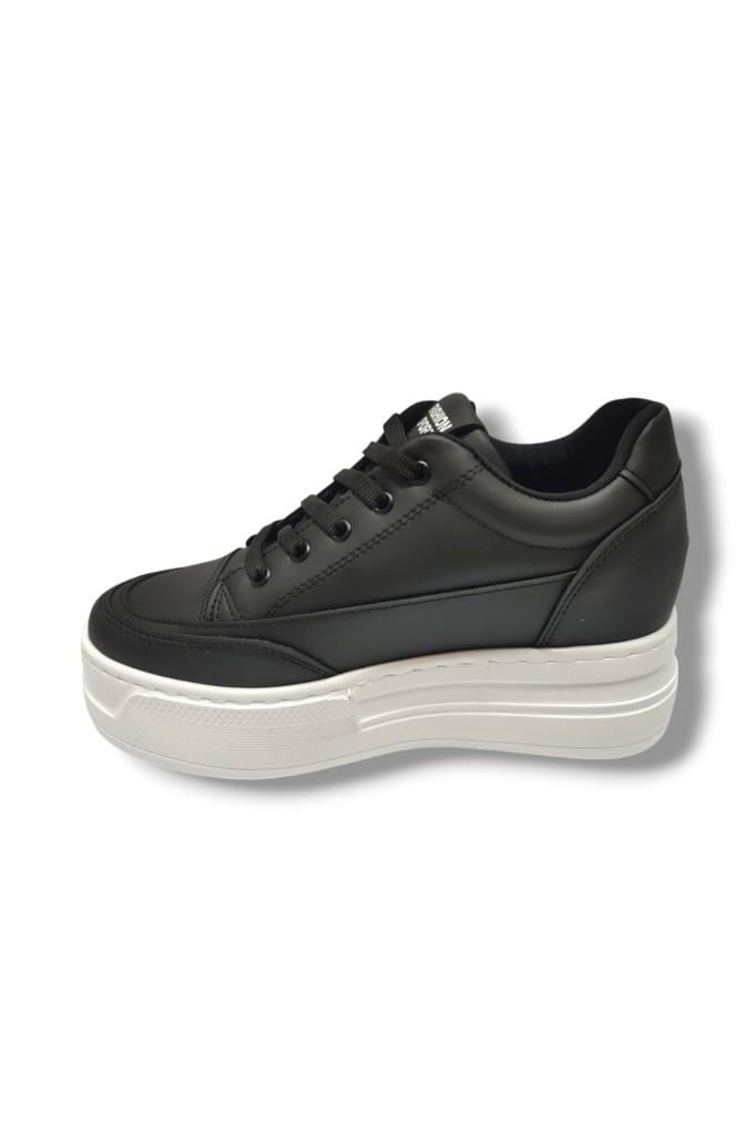 Şanzelize 187-25 Deri Dolgu Topuk Kadın Sneaker Siyah Beyaz