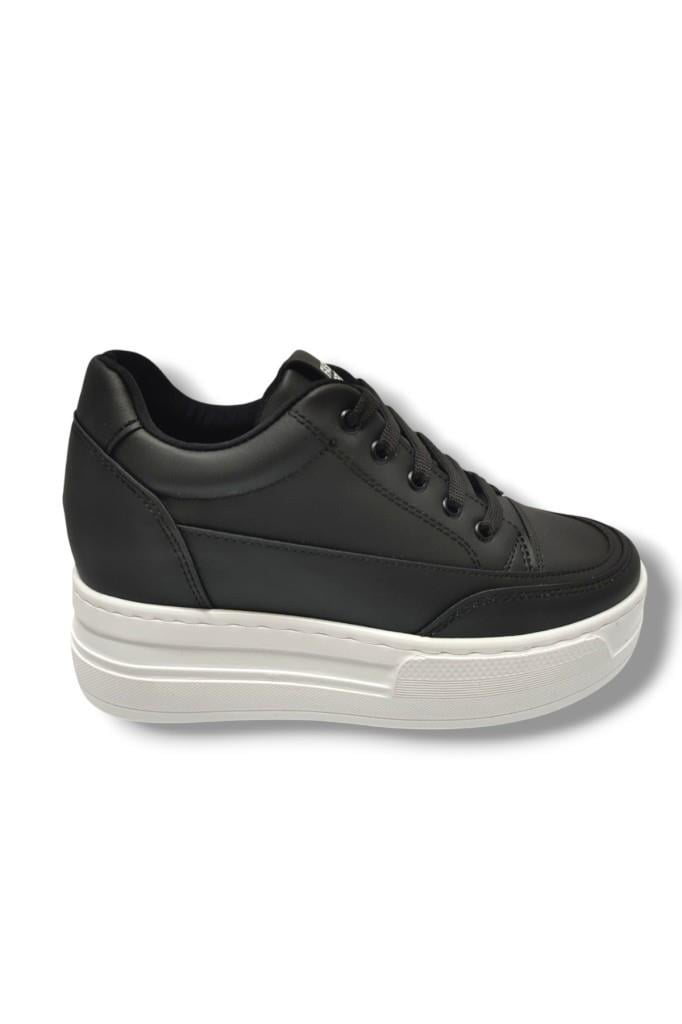 Şanzelize 187-25 Deri Dolgu Topuk Kadın Sneaker Siyah Beyaz