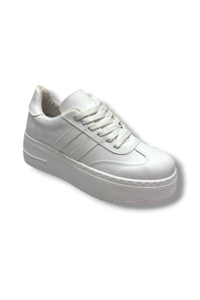Şanzelize K1-26 Cilt Deri Yüksek Anatomik Taban Bağcıklı Kadın Sneaker