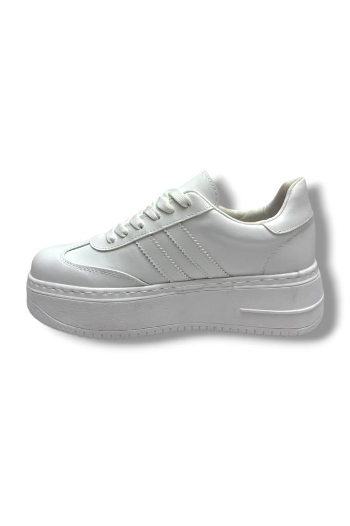 Şanzelize K1-26 Cilt Deri Yüksek Anatomik Taban Bağcıklı Kadın Sneaker