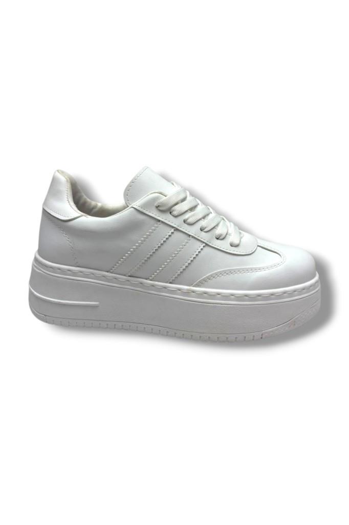 Şanzelize K1-26 Cilt Deri Yüksek Anatomik Taban Bağcıklı Kadın Sneaker