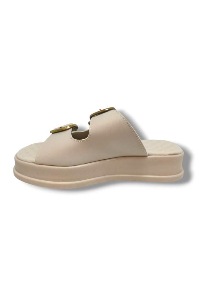 Şanzelize K105-25 Deri Anatomik Çift Bant  Dolgu Taban Kadın Terlik