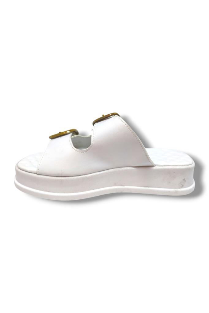 Şanzelize K105-25 Deri Anatomik Çift Bant  Dolgu Taban Kadın Terlik