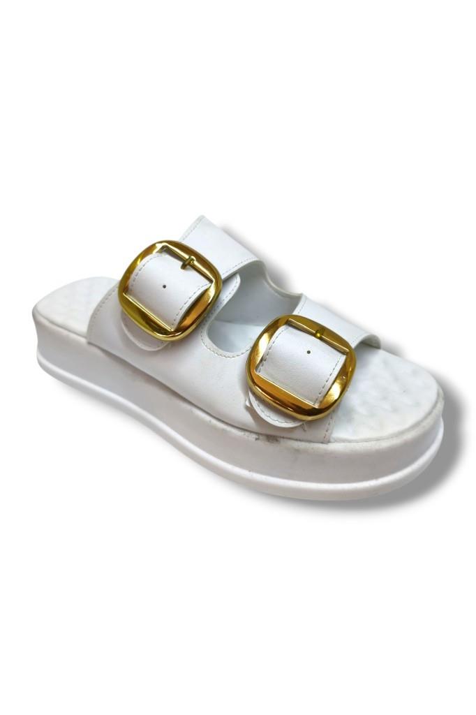 Şanzelize K105-25 Deri Anatomik Çift Bant  Dolgu Taban Kadın Terlik