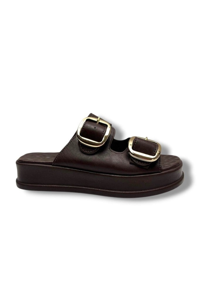 Şanzelize K105-26 Deri Çift Bant Anatomik Taban Kadın Terlik