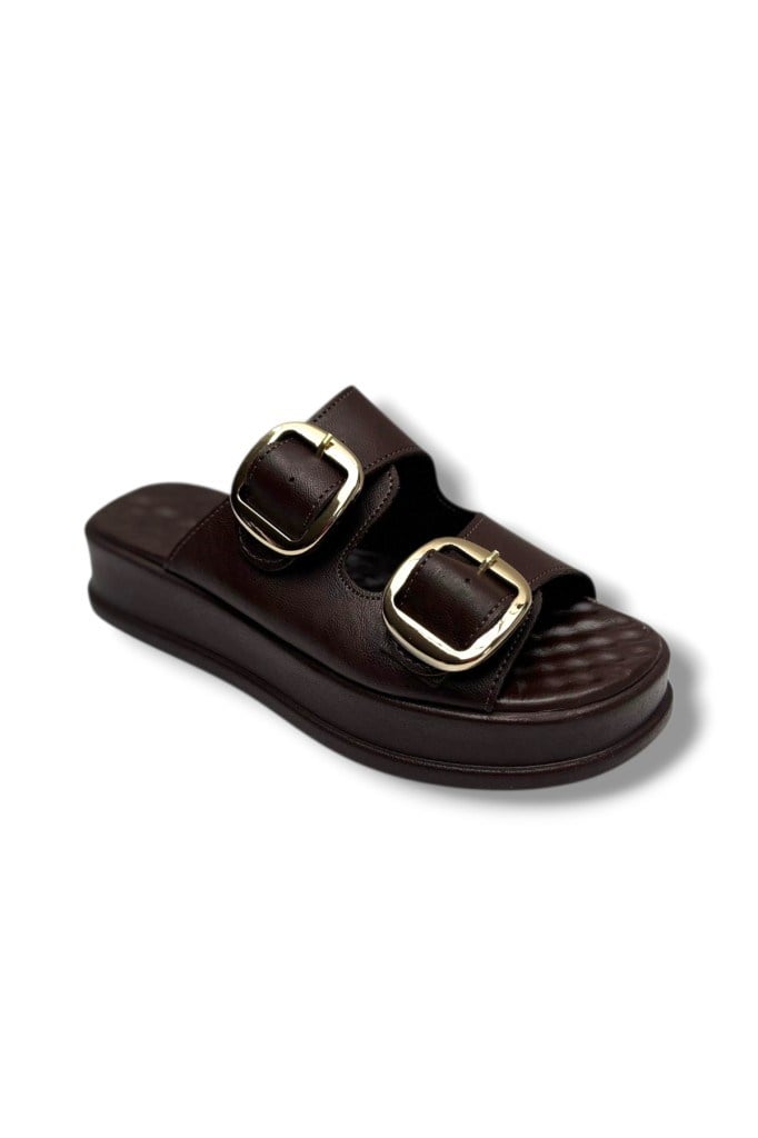 Şanzelize K105-26 Deri Çift Bant Anatomik Taban Kadın Terlik