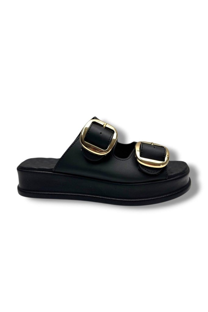 Şanzelize K105-26 Deri Çift Bant Anatomik Taban Kadın Terlik