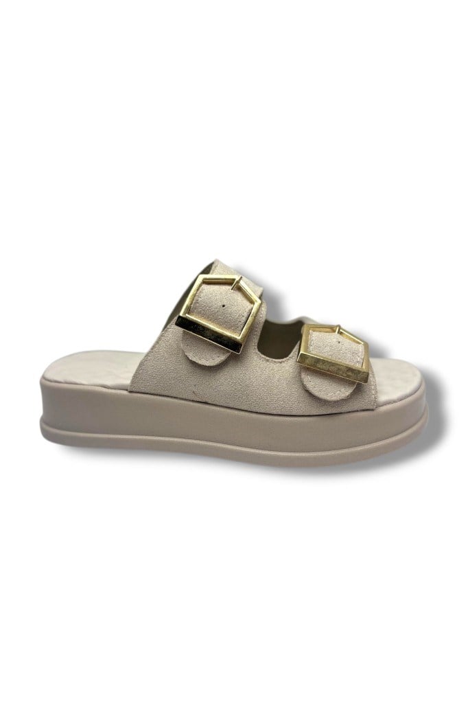 Şanzelize K105-26 Süet Çift Bant Anatomik Taban Kadın Terlik