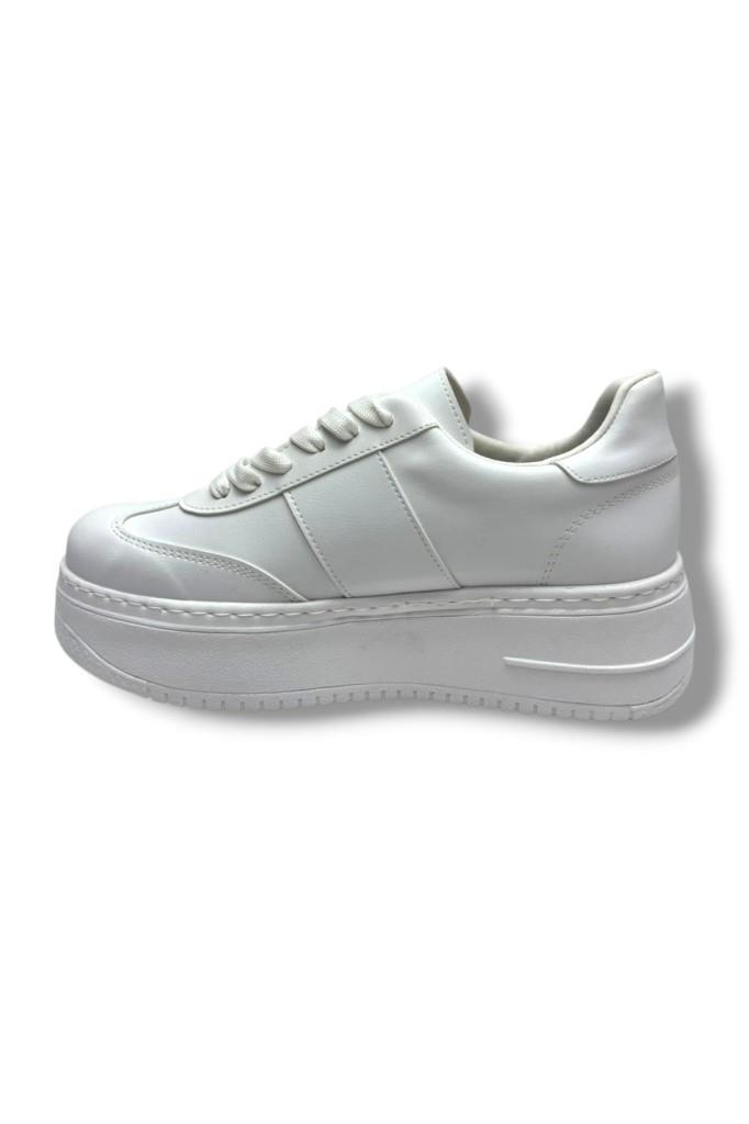 Şanzelize K16-26 Cilt Deri Yüksek Anatomik Taban Bağcıklı Kadın Sneaker