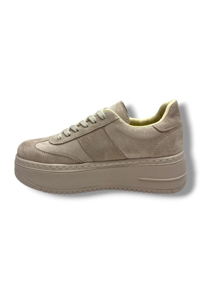 Şanzelize K16-26 Süet Deri Yüksek Anatomik Taban Bağcıklı Kadın Sneaker