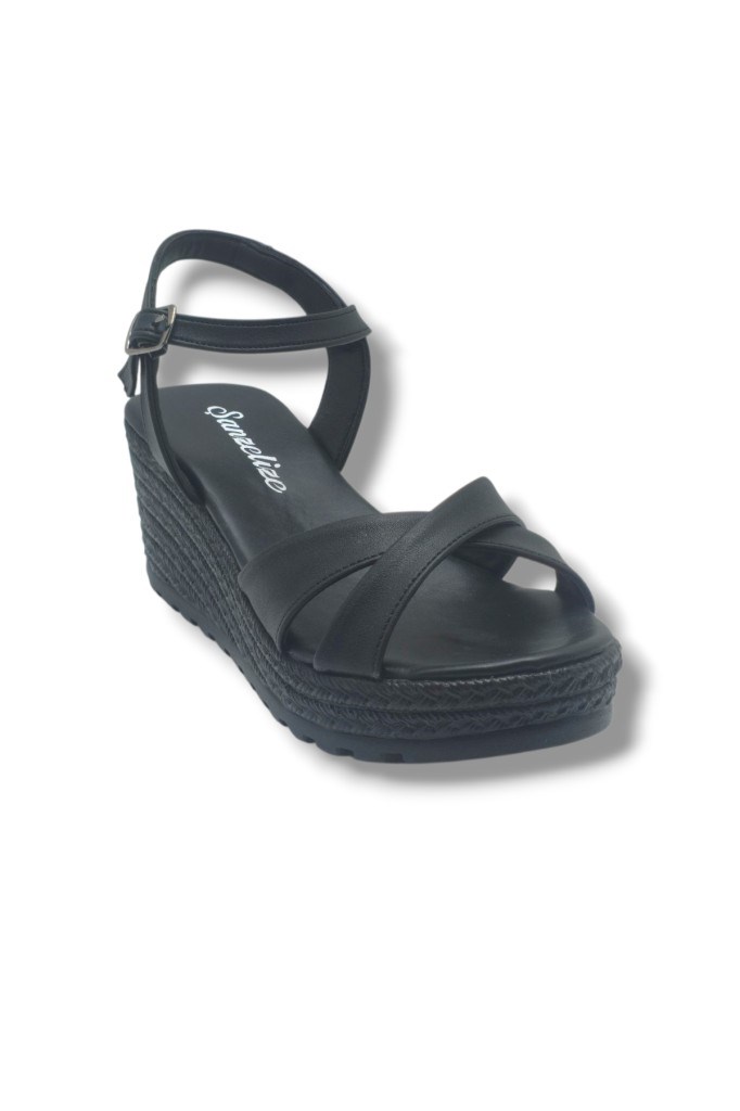 Şanzelize K302-26 Cilt Çapraz Bant Dolgu Taban Kadın Sandalet