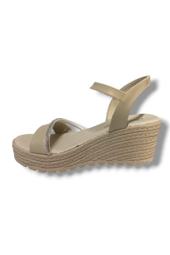 Şanzelize K303-25 Deri Taşlı Dolgu Topuk Kadın Sandalet
