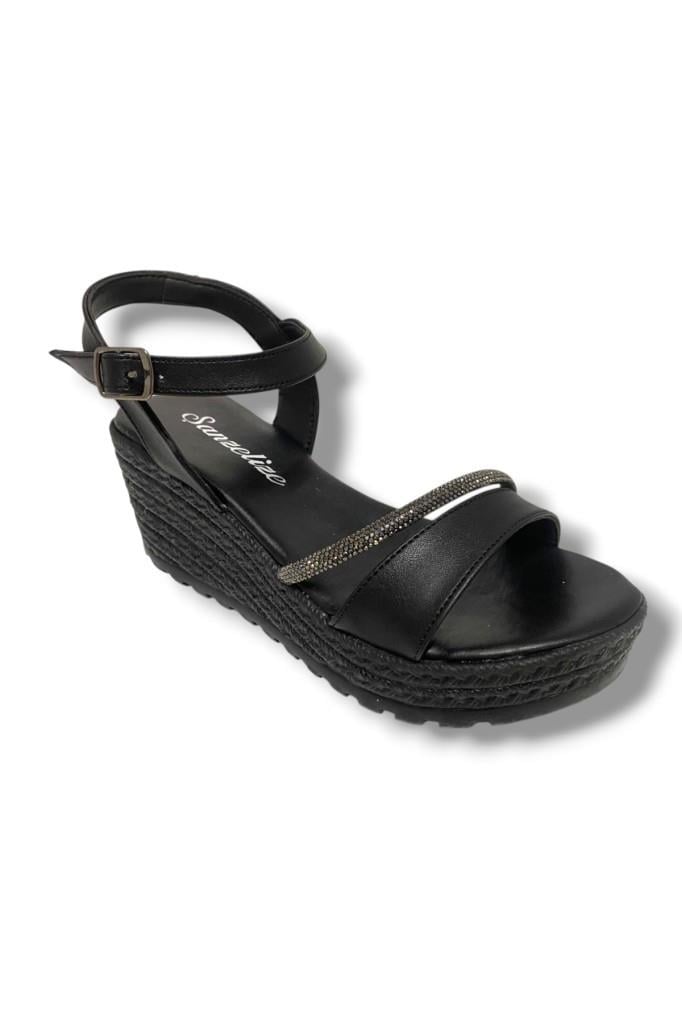Şanzelize K303-25 Deri Taşlı Dolgu Topuk Kadın Sandalet