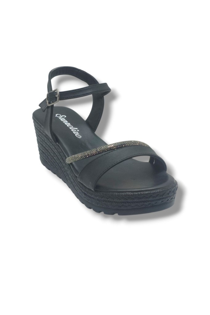 Şanzelize K303-26 Deri Taşlı Dolgu Taban Kadın Sandalet