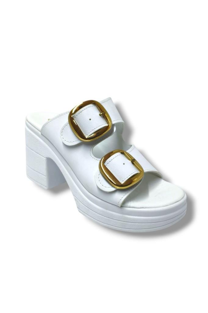 Şanzelize K505-25 Deri Anatomik Çift Bant  Dolgu Topuklu Kadın Terlik