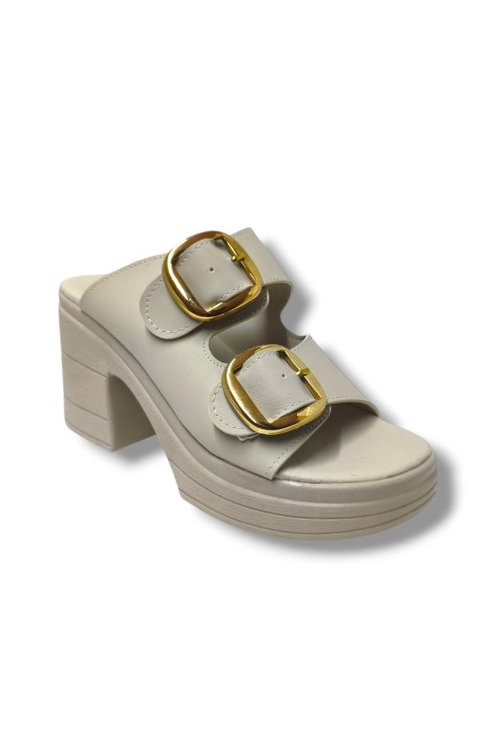 Şanzelize K505-25 Deri Anatomik Çift Bant  Dolgu Topuklu Kadın Terlik