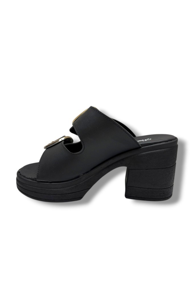 Şanzelize K505-26 Deri Anatomik Çift Bant Dolgu Topuklu Kadın Terlik