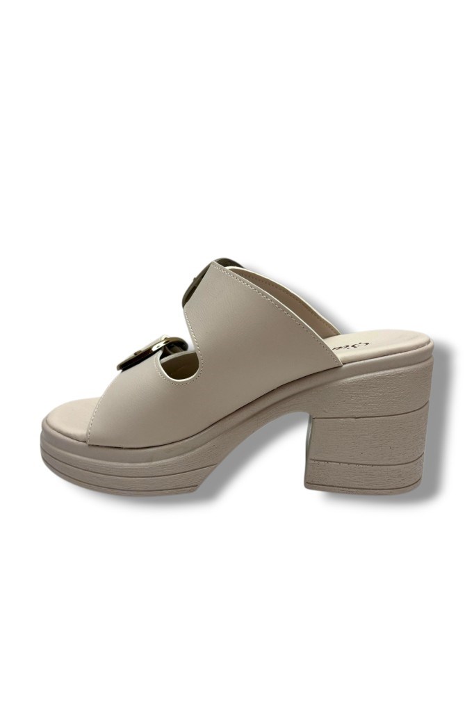 Şanzelize K505-26 Deri Anatomik Çift Bant Dolgu Topuklu Kadın Terlik