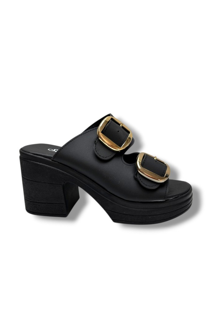 Şanzelize K505-26 Deri Anatomik Çift Bant Dolgu Topuklu Kadın Terlik