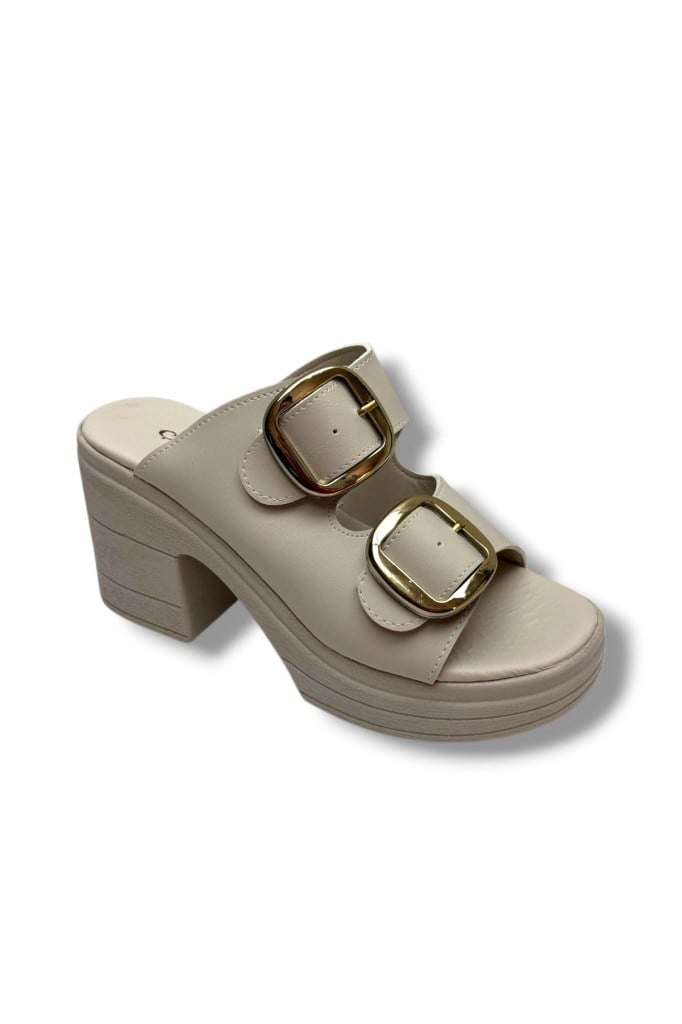 Şanzelize K505-26 Deri Anatomik Çift Bant Dolgu Topuklu Kadın Terlik