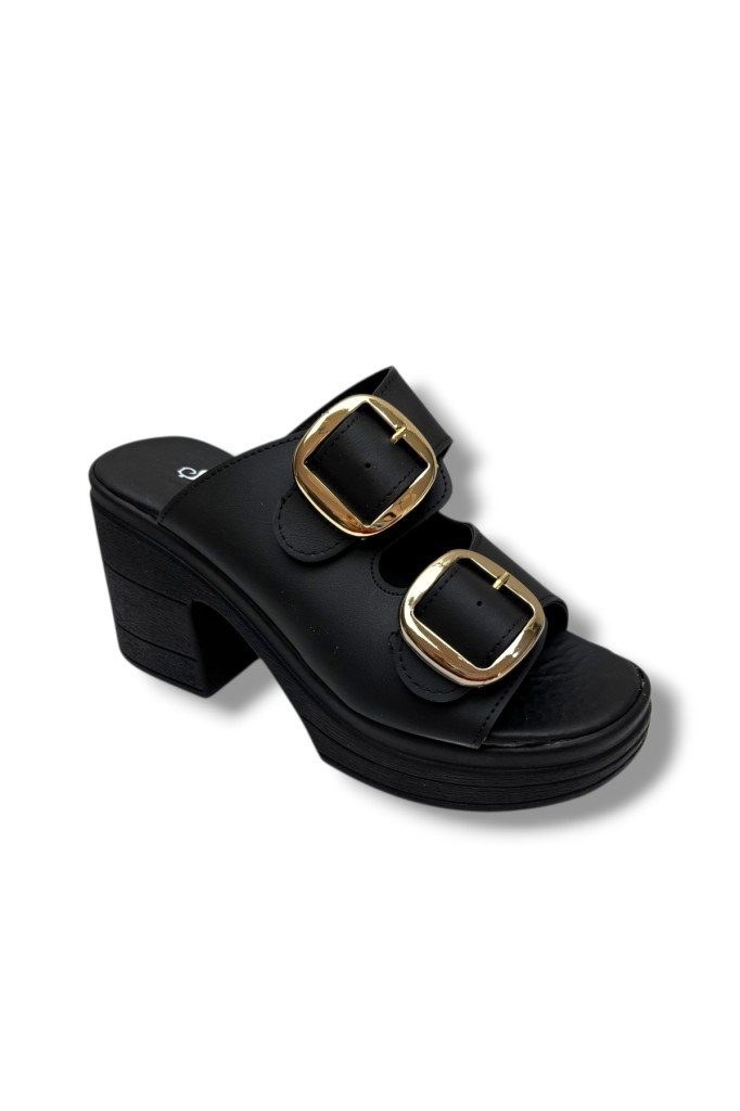 Şanzelize K505-26 Deri Anatomik Çift Bant Dolgu Topuklu Kadın Terlik