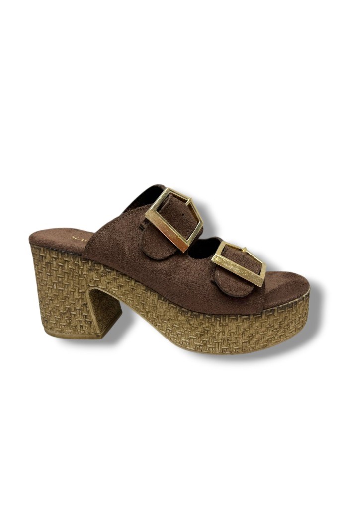 Şanzelize K505-26 Süet Anatomik Çift Bant Dolgu Topuklu Kadın Terlik