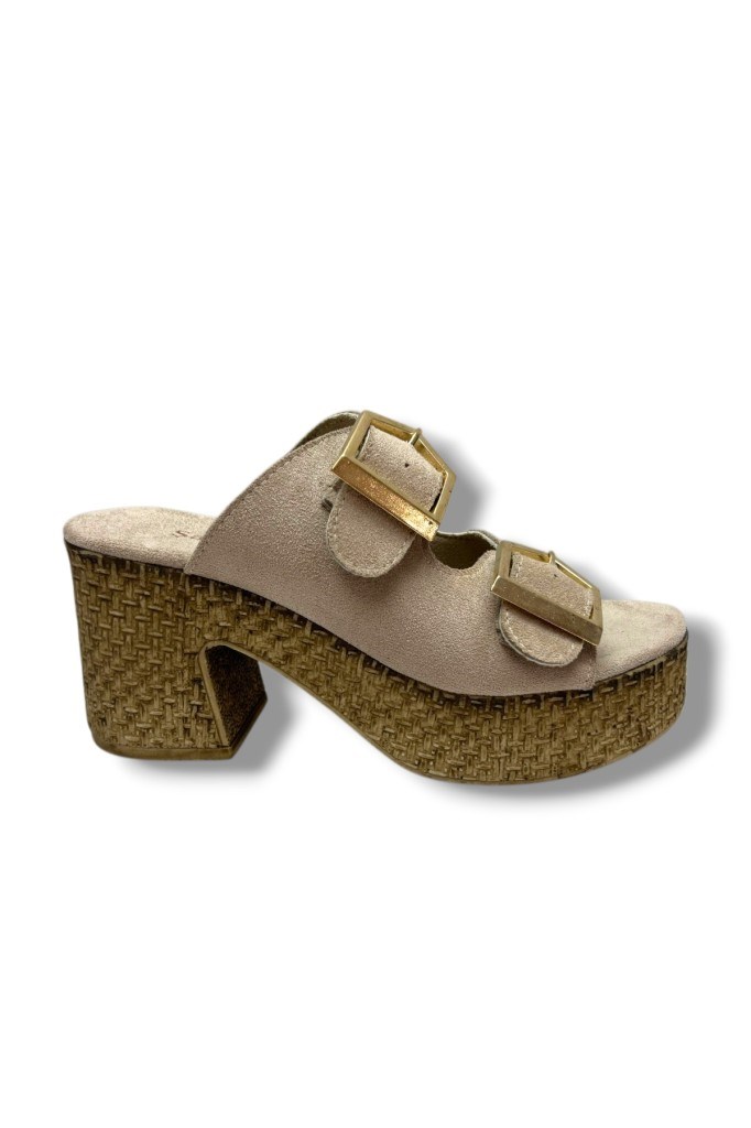 Şanzelize K505-26 Süet Anatomik Çift Bant Dolgu Topuklu Kadın Terlik