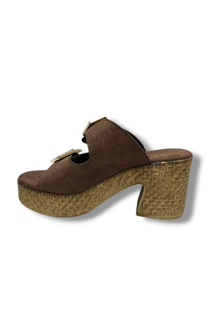 Şanzelize K505-26 Süet Anatomik Çift Bant Dolgu Topuklu Kadın Terlik