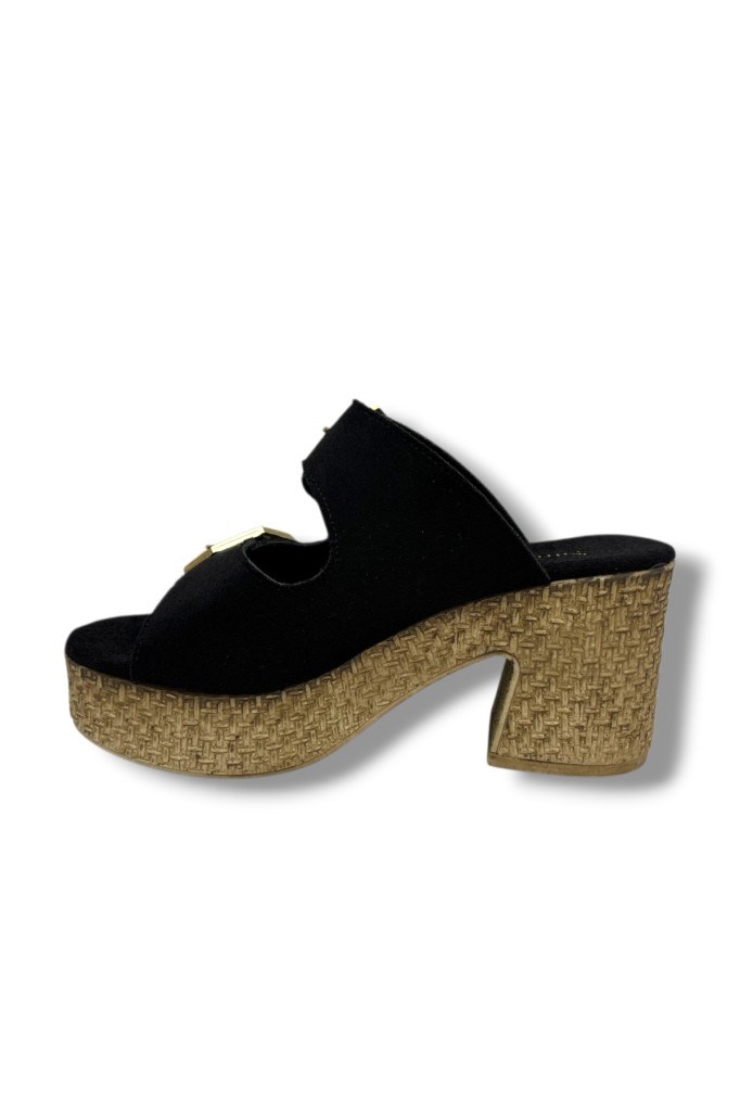 Şanzelize K505-26 Süet Anatomik Çift Bant Dolgu Topuklu Kadın Terlik