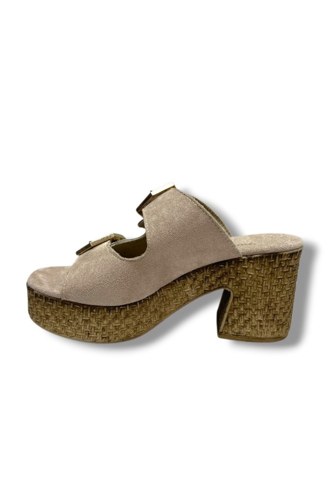 Şanzelize K505-26 Süet Anatomik Çift Bant Dolgu Topuklu Kadın Terlik