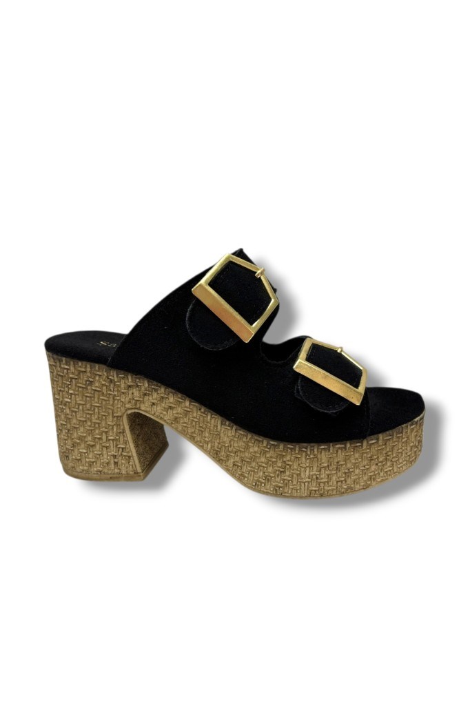 Şanzelize K505-26 Süet Anatomik Çift Bant Dolgu Topuklu Kadın Terlik