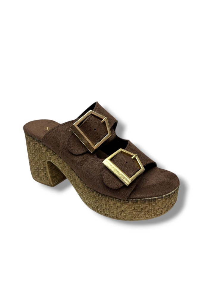 Şanzelize K505-26 Süet Anatomik Çift Bant Dolgu Topuklu Kadın Terlik