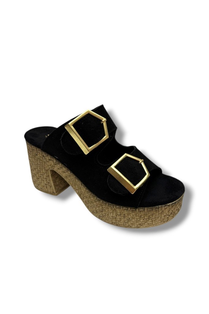 Şanzelize K505-26 Süet Anatomik Çift Bant Dolgu Topuklu Kadın Terlik