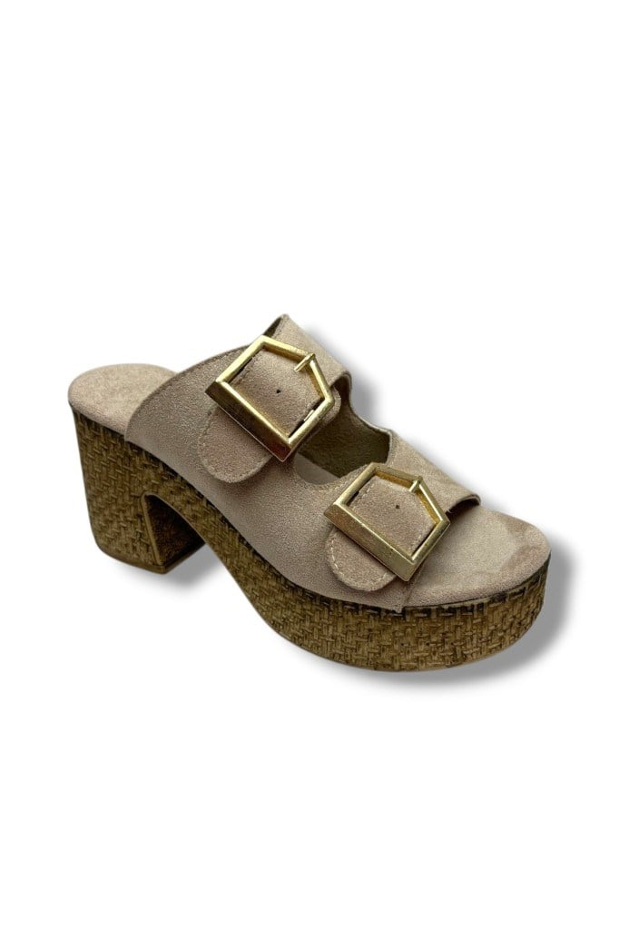 Şanzelize K505-26 Süet Anatomik Çift Bant Dolgu Topuklu Kadın Terlik