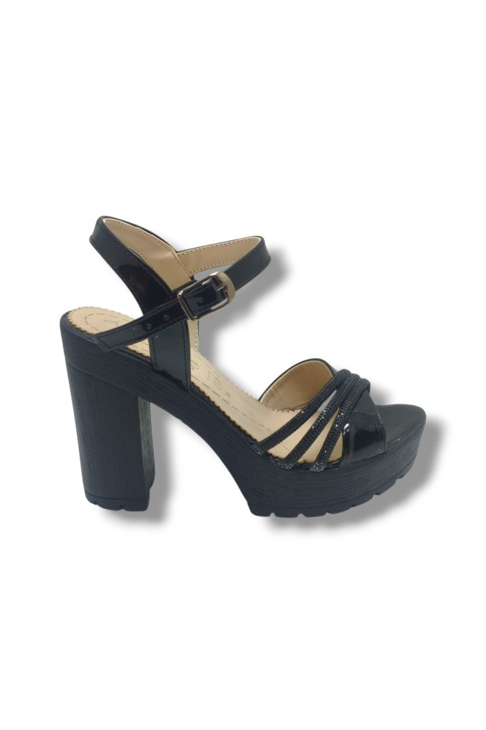 Selfie 4260-26 Rugan Taşlı Çapraz Bant Platform Topuk Fashion Kadın Sandalet(11cm)