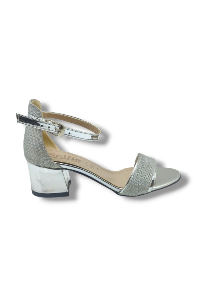 Selfie 4270-26 Simli Rugan Tek Bant Orta Topuk Fashion Kadın Sandalet(5,5cm)