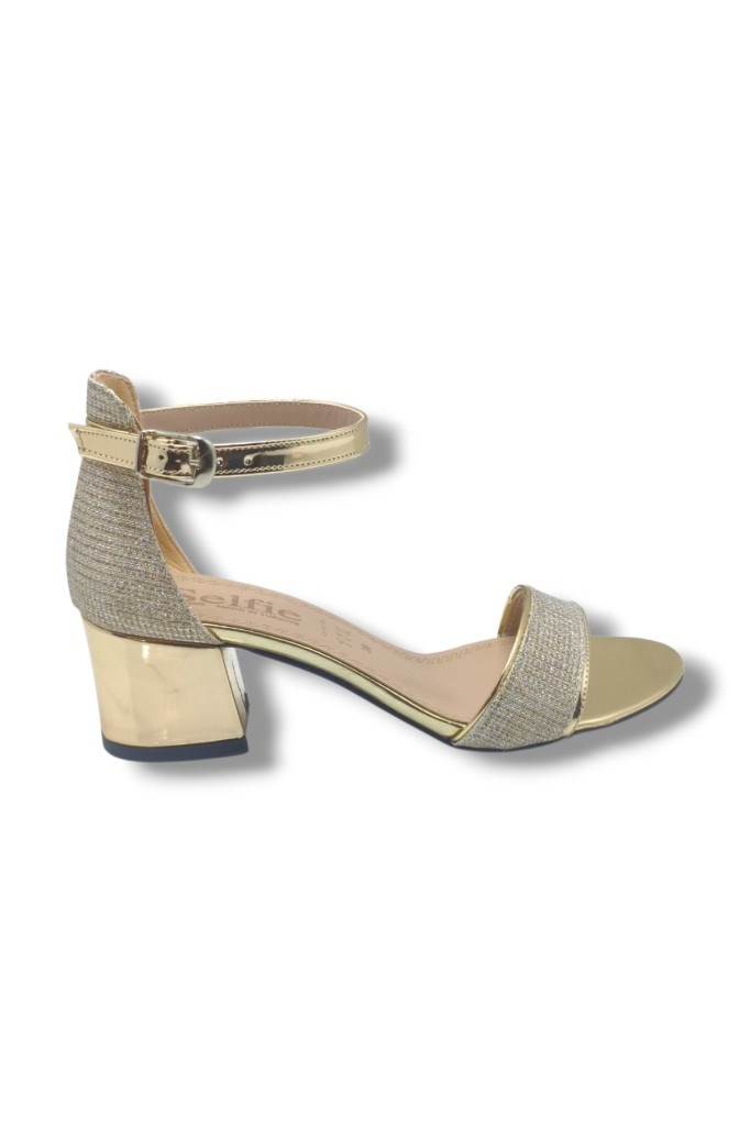 Selfie 4270-26 Simli Rugan Tek Bant Orta Topuk Fashion Kadın Sandalet(5,5cm)