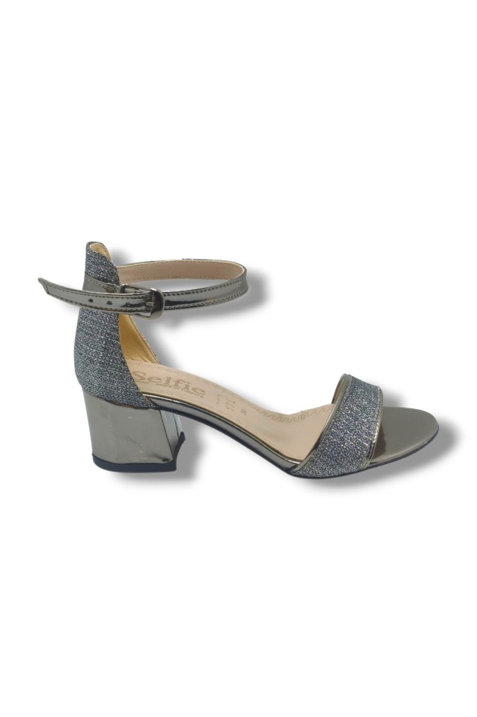 Selfie 4270-26 Simli Rugan Tek Bant Orta Topuk Fashion Kadın Sandalet(5,5cm)