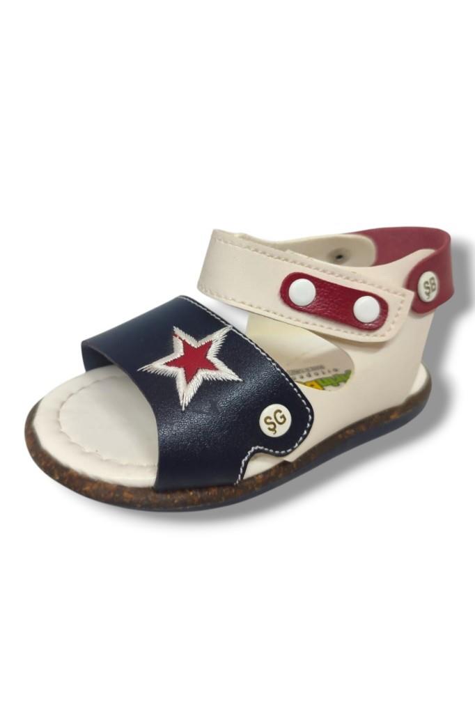 Şirinbebe 1550-20 Anatomik Yıldız Desen Cirtli Erkek Çocuk Sandalet Lacivert Beyaz 21-25
