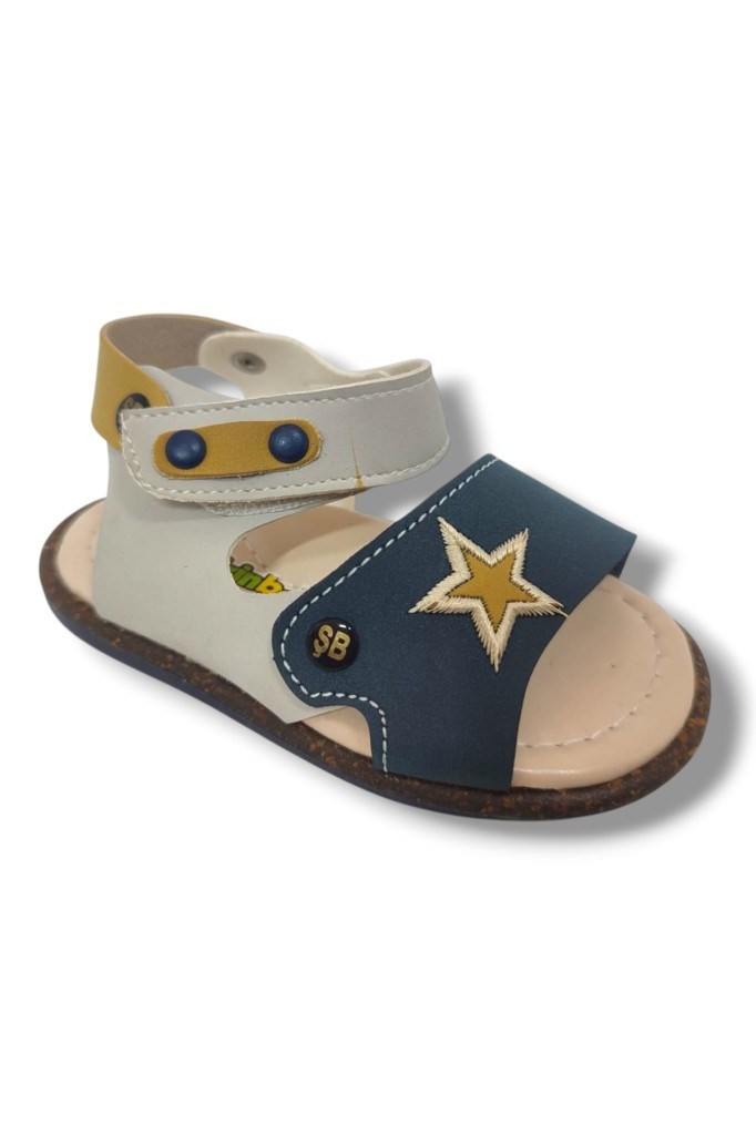 Şirinbebe 1551-20 Anatomik Yıldız Desen Cirtli Erkek Çocuk Sandalet Sari Gri 21-25