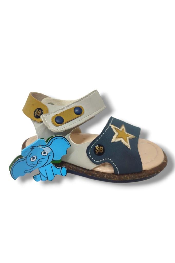 Şirinbebe 1553-20 Anatomik Yıldız Desen Cirtli Bebek Erkek Çocuk Sandalet Sari Gri 18-20