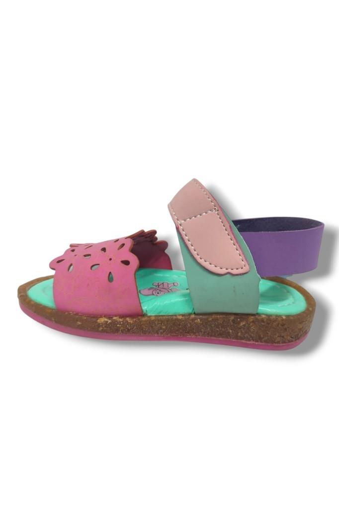 Şirinbebe 1554-20 Anatomik Desenli Tek Bant Çırtli Kız Çocuk Sandalet Pembe Yeşil 21-25