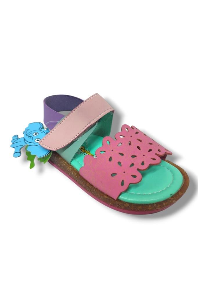 Şirinbebe 1554-20 Anatomik Desenli Tek Bant Çırtli Kız Çocuk Sandalet Pembe Yeşil 21-25