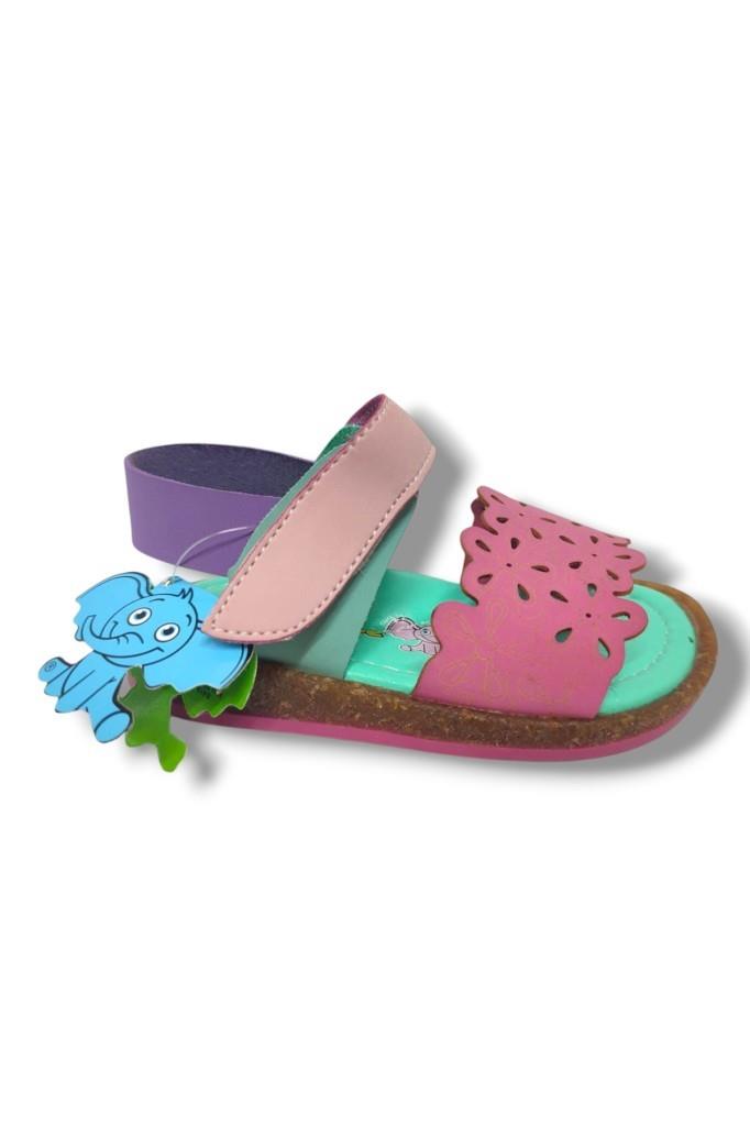 Şirinbebe 1554-20 Anatomik Desenli Tek Bant Çırtli Kız Çocuk Sandalet Pembe Yeşil 21-25
