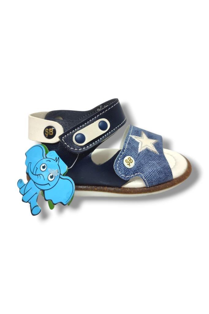 Şirinbebe 1569-20 Anatomik Yıldız Desen Cirtli Erkek Çocuk Sandalet Lacivert Mavi 21-25