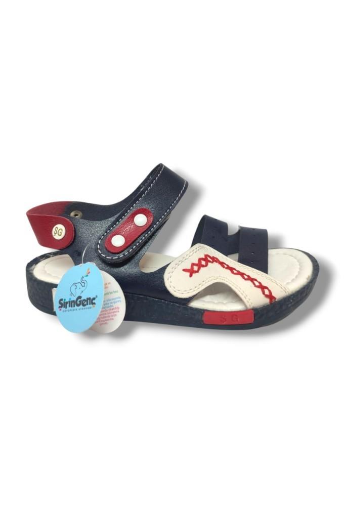 Şirinbebe 1601-20 Anatomik Dikiş Cırtlı Erkek Çocuk Sandalet Lacivert Beyaz 26-30